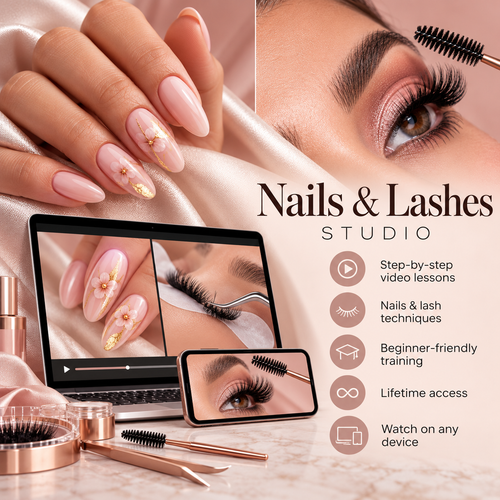 Nails and Lashes Video Course covering nail art, manicures and lash styling